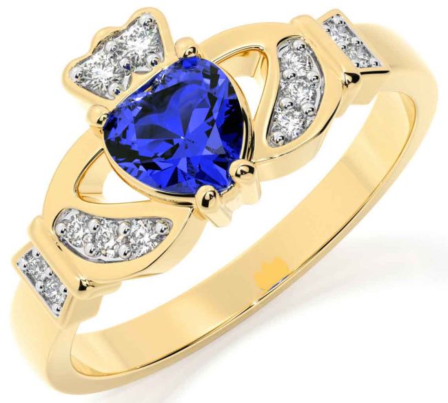 Diamond Sapphire Gold Silver Claddagh Ring