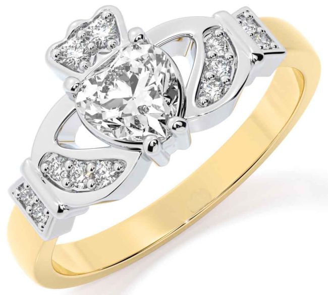 Diamond Gold Silver Claddagh Ring
