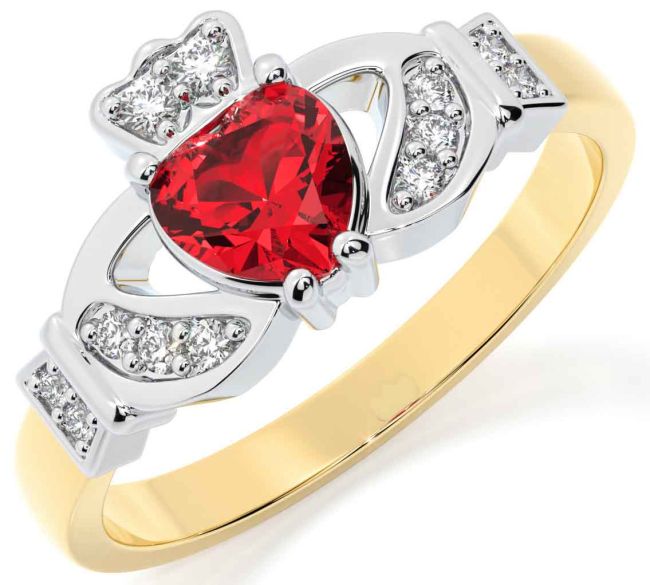 Diamond Ruby Gold Silver Claddagh Ring