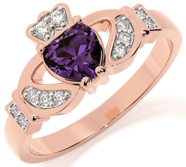 Diamond Alexandrite Rose Gold Claddagh Ring