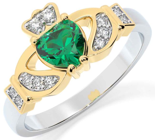 Diamond Emerald Gold Silver Claddagh Ring