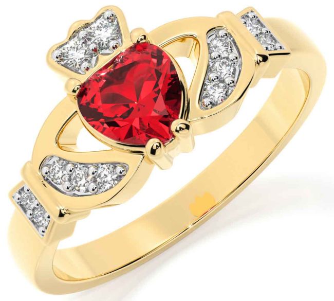 Diamant Ruby Zlato Claddagh Prsteň