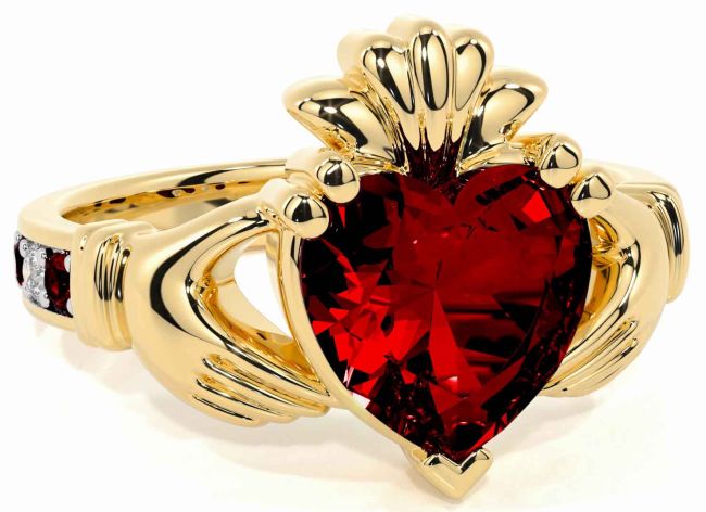 Diamond Garnet Gold Silver Claddagh Ring