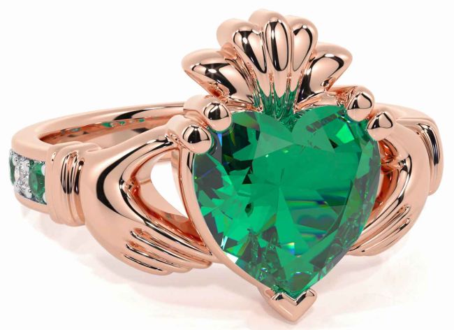 Diamond Emerald Rose Gold Claddagh Ring