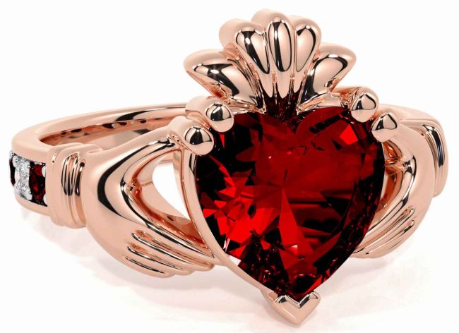 Diamond Garnet Rose Gold Claddagh Ring
