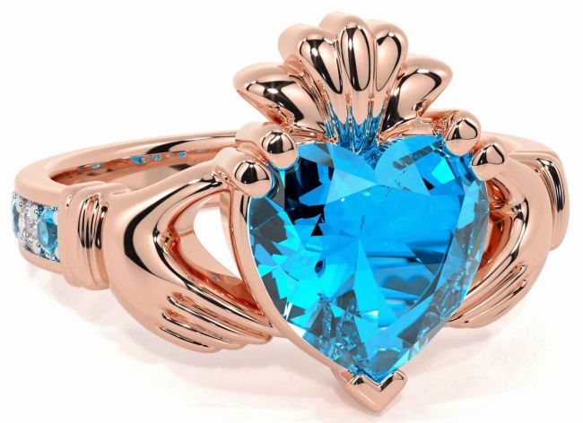 Diamond Topaz Rose Gold Claddagh Ring