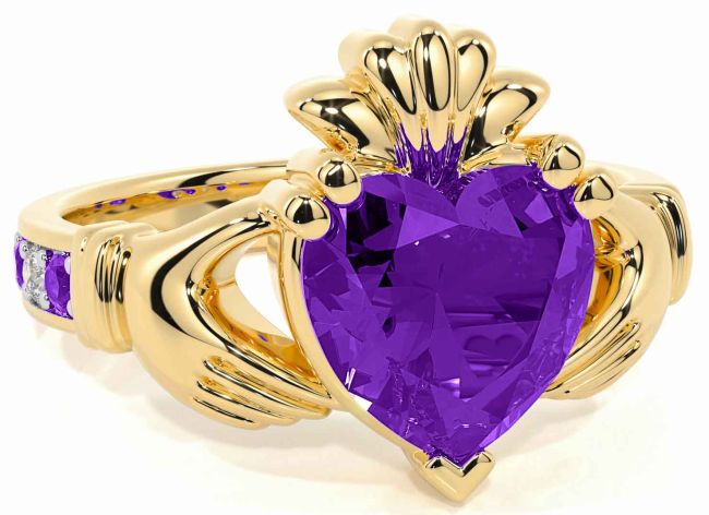 Diamond Amethyst Gold Claddagh Ring