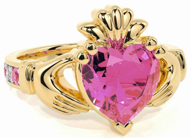 Diamond Pink Tourmaline Gold Claddagh Ring