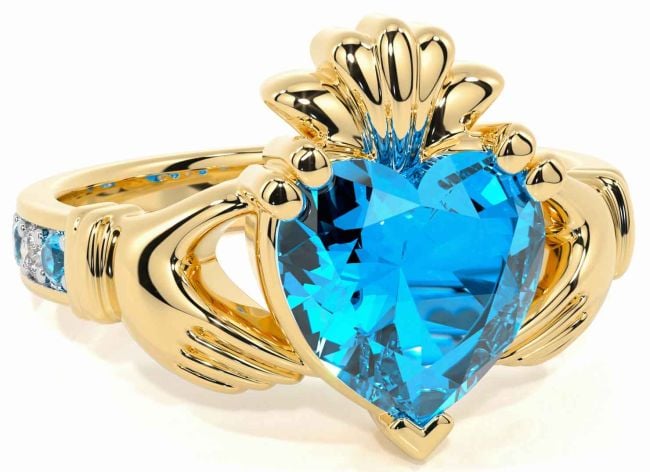 Diamond Topaz Gold Claddagh Ring