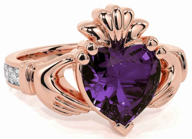 Diamond Alexandrite Rose Gold Silver Claddagh Ring