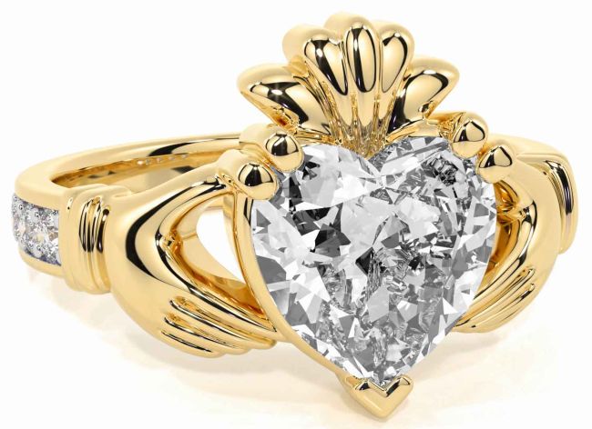 Diamond Gold Silver Claddagh Ring