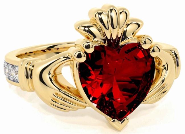 Diamond Garnet Gold Silver Claddagh Ring