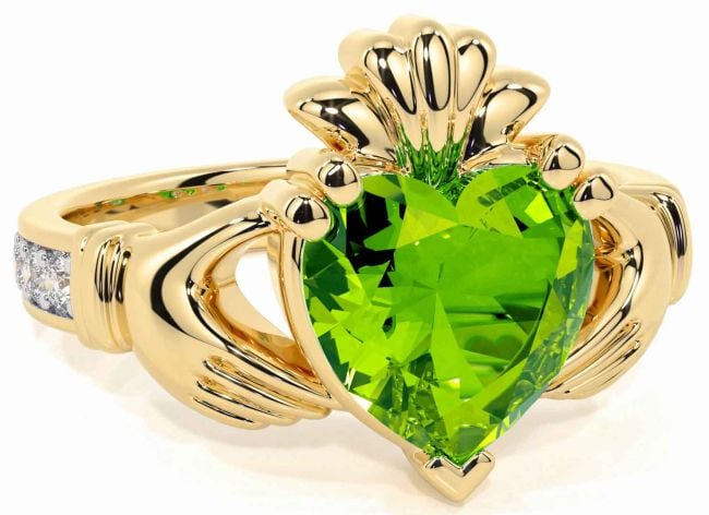 Diamond Peridot Gold Silver Claddagh Ring
