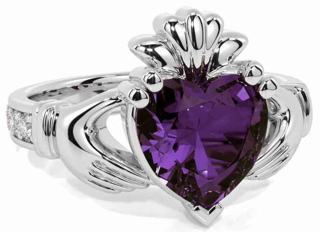Diamond Alexandrite Silver Claddagh Ring