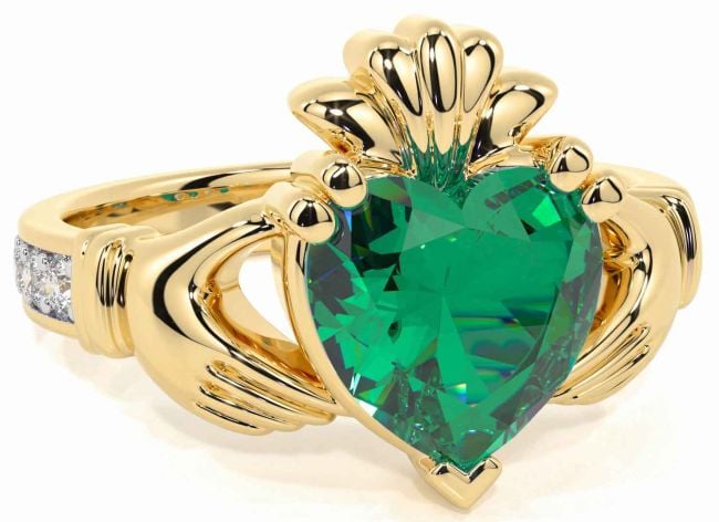 Diamond Emerald Gold Claddagh Ring