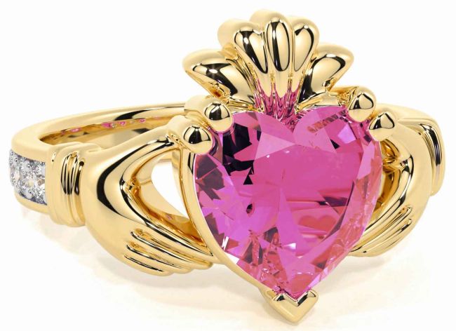 Diamond Pink Tourmaline Gold Claddagh Ring