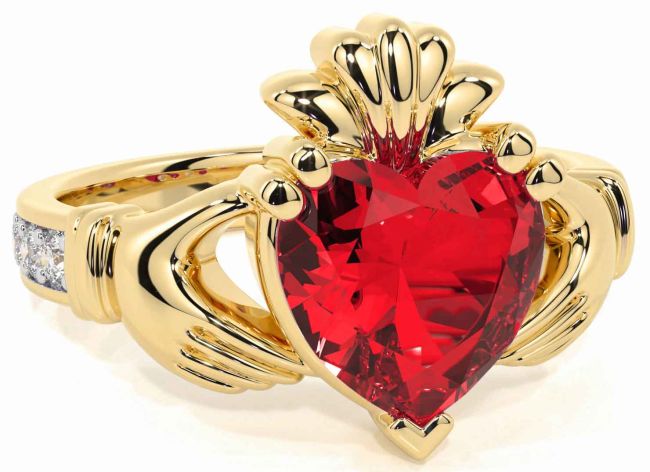 Diamond Ruby Gold Claddagh Ring