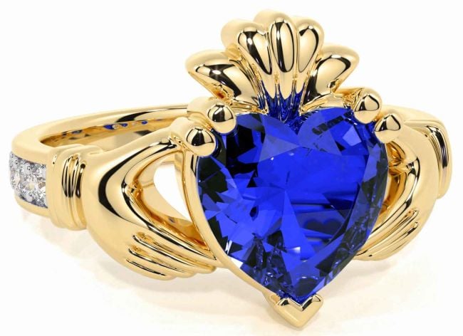 Diamond Sapphire Gold Claddagh Ring
