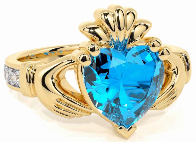 Diamond Topaz Gold Claddagh Ring