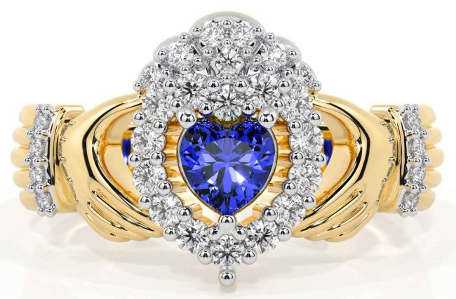 Diamond Sapphire Gold Silver Claddagh Ring