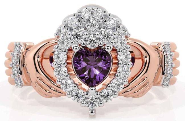 Diamond Alexandrite Rose Gold Claddagh Ring