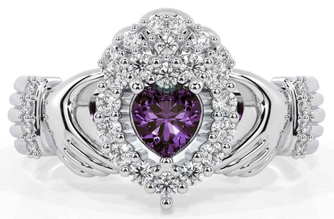 Diamond Alexandrite Silver Claddagh Ring