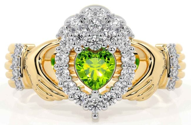 Diamond Peridot Gold Claddagh Ring