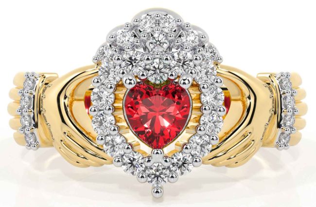 Diamond Ruby Gold Claddagh Ring