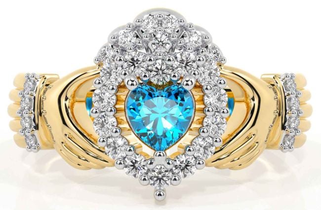 Diamond Topaz Gold Claddagh Ring