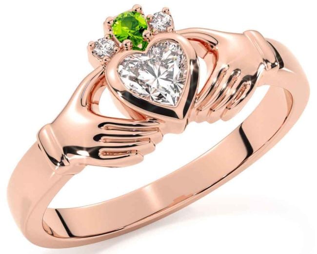 Diamond Peridot Rose Gold Claddagh Ring