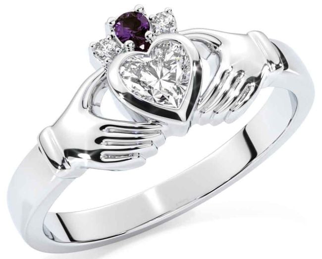 Diamond Alexandrite Silver Claddagh Ring