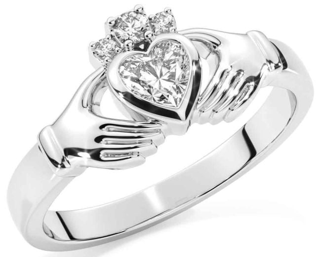 Diamond Silver Claddagh Ring