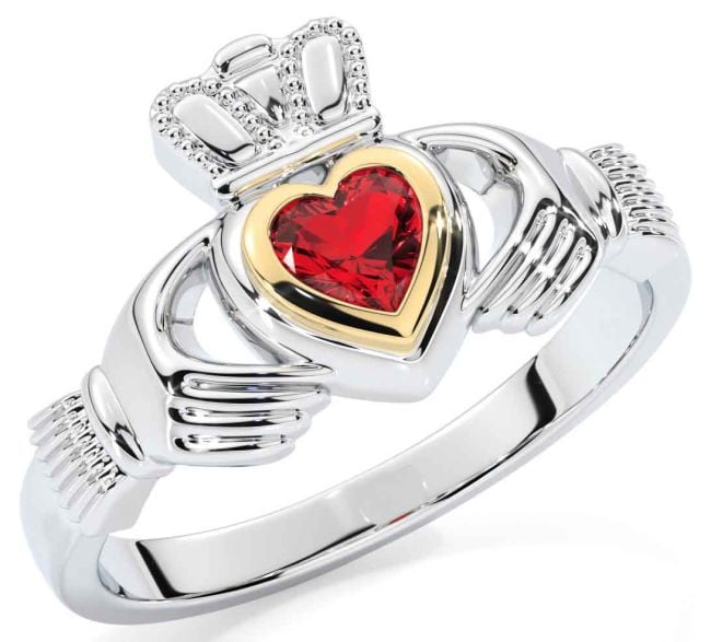 Ruby Gold Silver Claddagh Ring