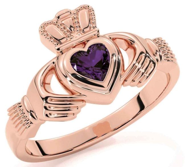 Alexandrite Rose Gold Silver Claddagh Ring