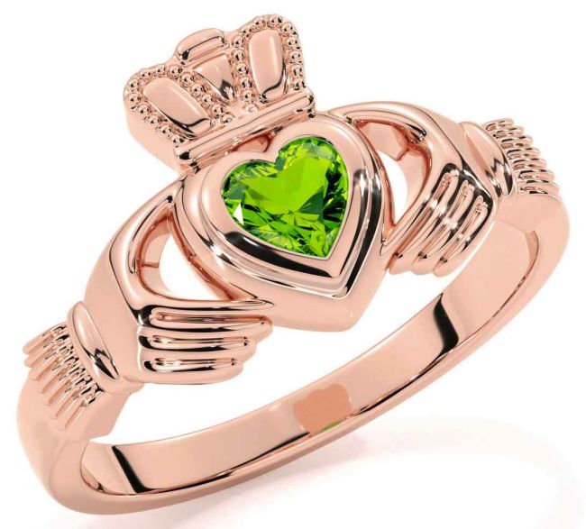 Peridot Rose Gold Silver Claddagh Ring