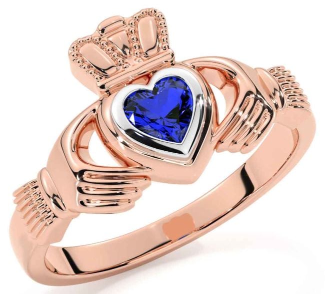 Sapphire Rose Gold Silver Claddagh Ring