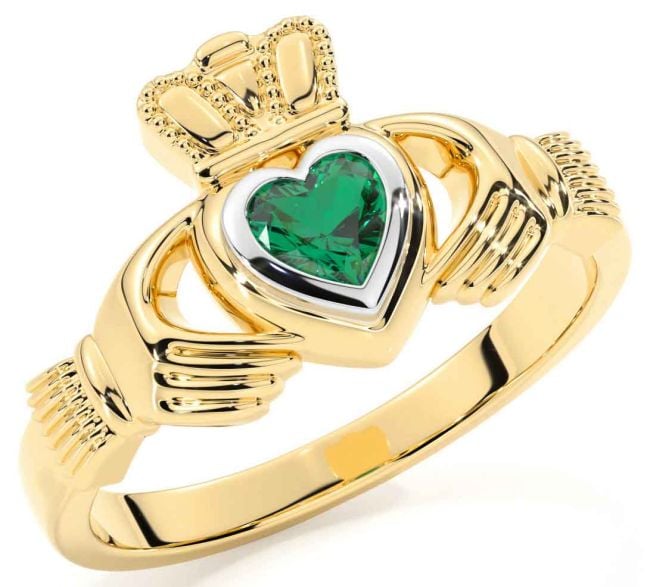 Emerald Gold Silver Claddagh Ring