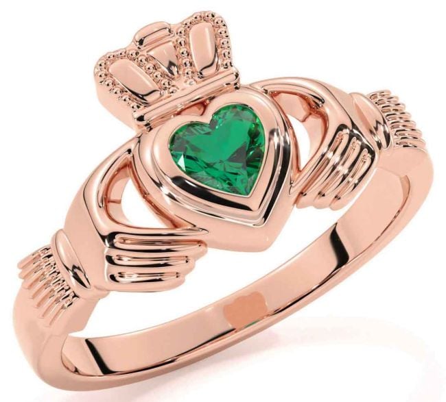 Emerald Rose Gold Claddagh Ring