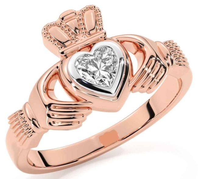 Diamond White Rose Gold Claddagh Ring