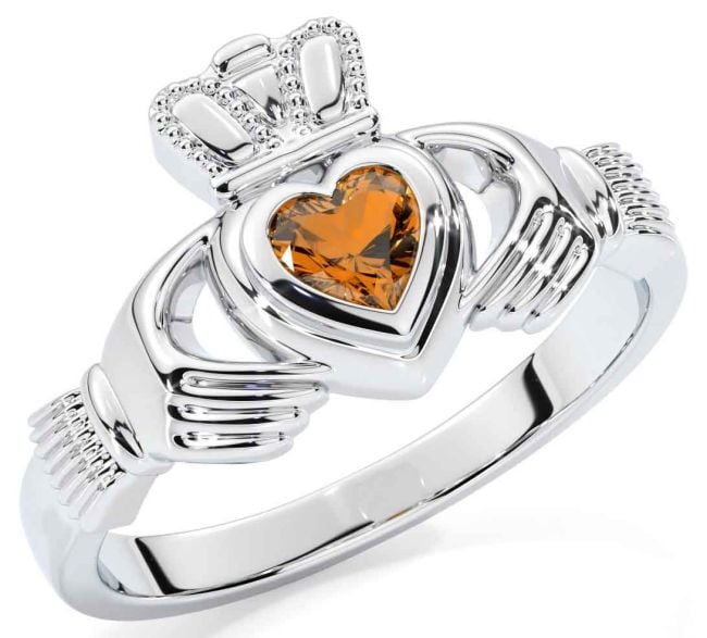 Citrine Silver Claddagh Ring