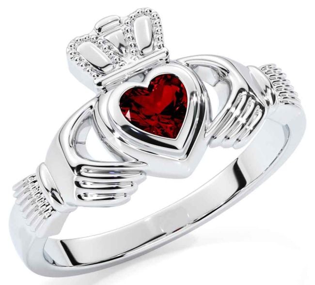 Garnet Silver Claddagh Ring