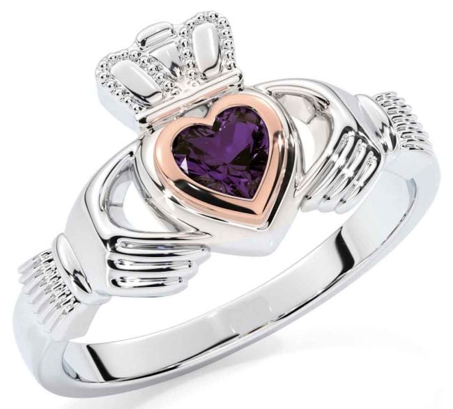 Alexandrite Rose Gold Silver Claddagh Ring