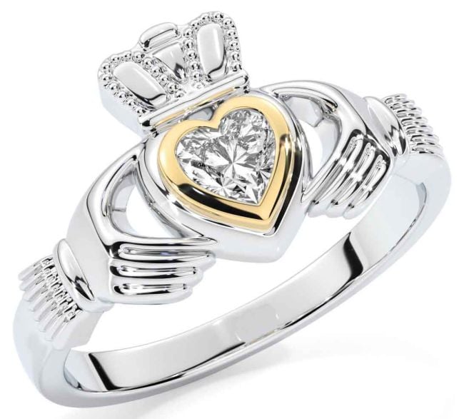 Diamond Gold Silver Claddagh Ring