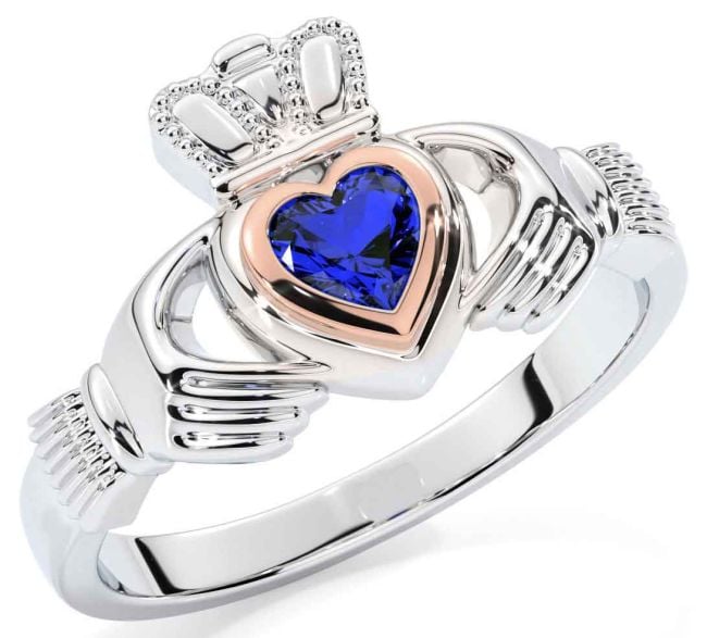 Sapphire White Rose Gold Claddagh Ring