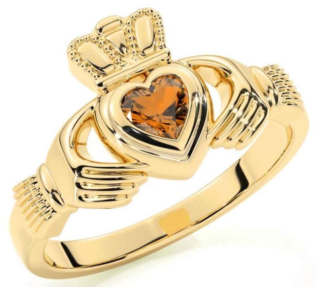 Citrine Gold Claddagh Ring