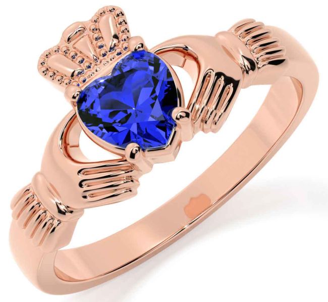 Sapphire Rose Gold Silver Claddagh Ring