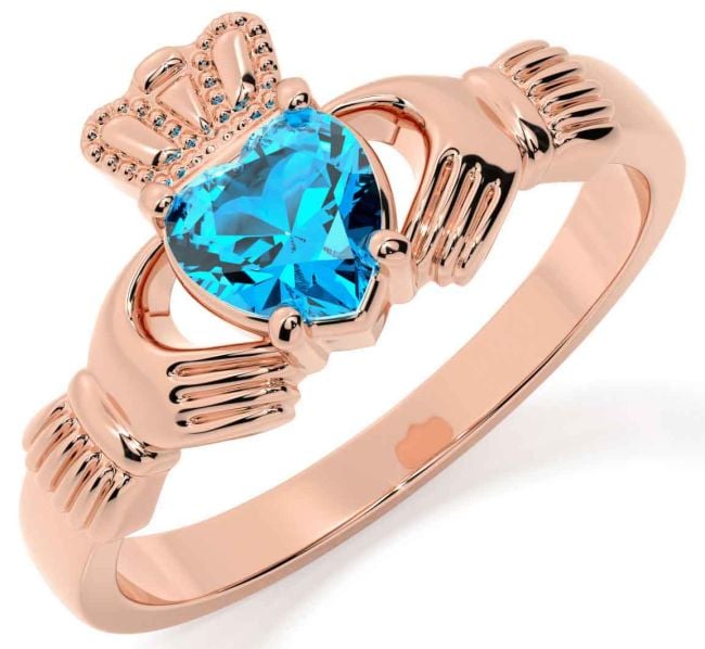 Topaz Rose Gold Silver Claddagh Ring