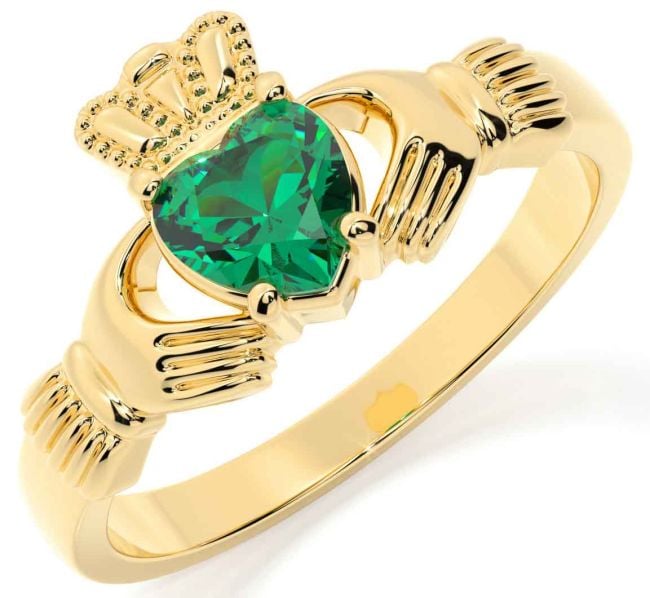 Emerald Gold Silver Claddagh Ring