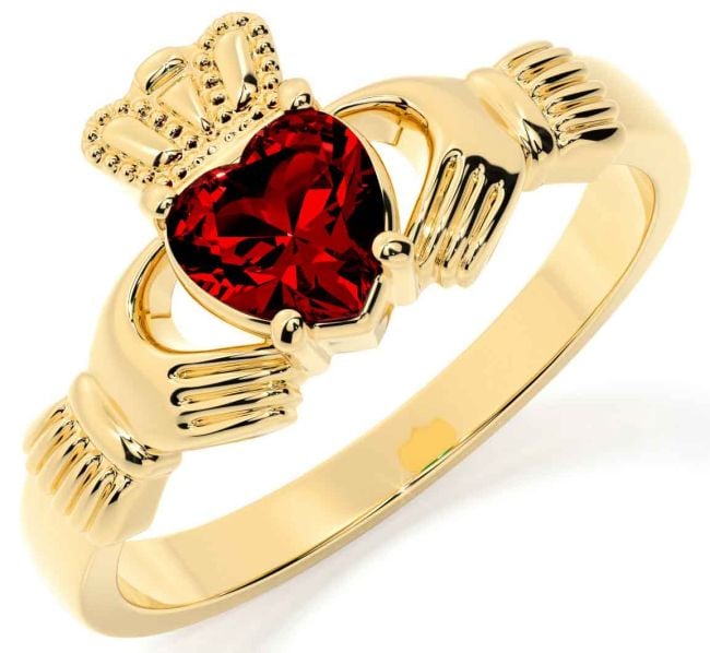 Garnet Gold Silver Claddagh Ring