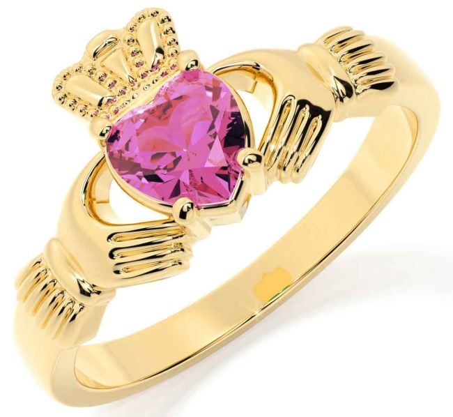 Pink Tourmaline Gold Silver Claddagh Ring